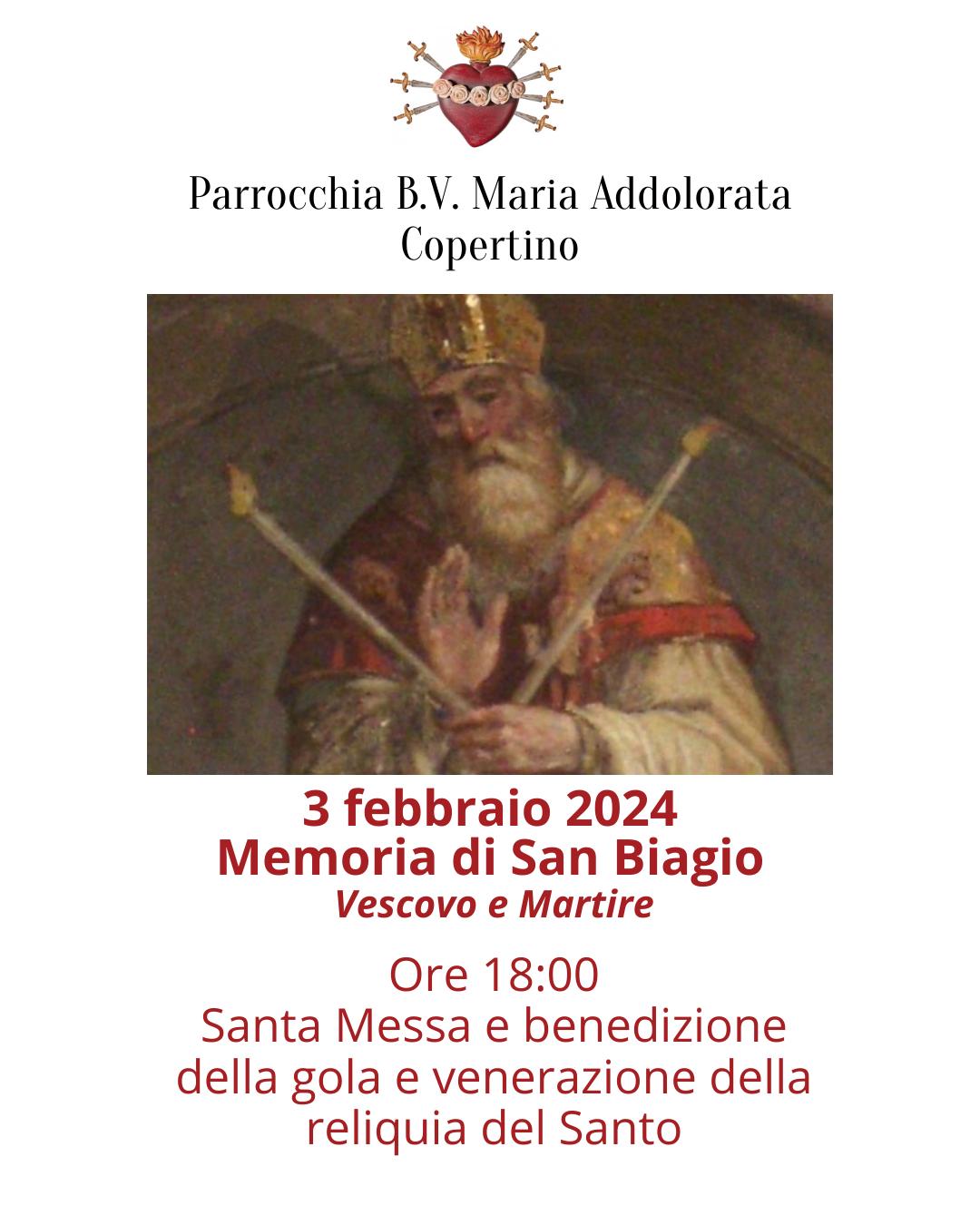 Memoria liturgica di San Biagio, Vescovo e Martire