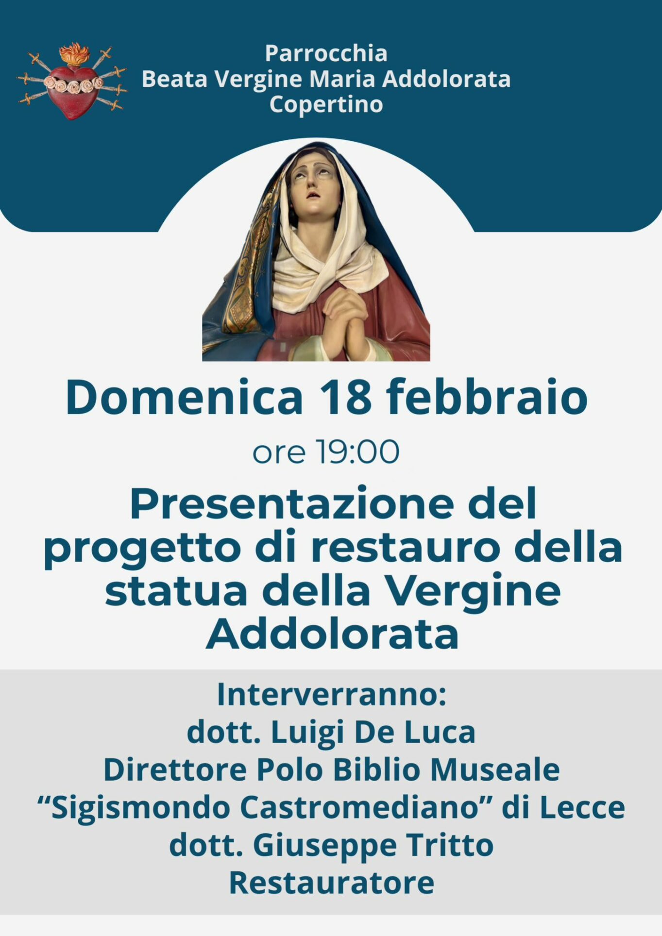 Presentazione progetto di restauro della statua della Madonna Addolorata